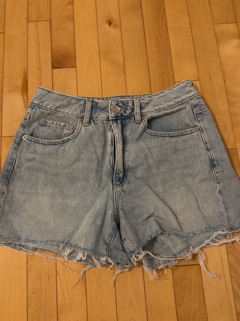 Garage Light Blue Distressed High-Rise Denim Shorts